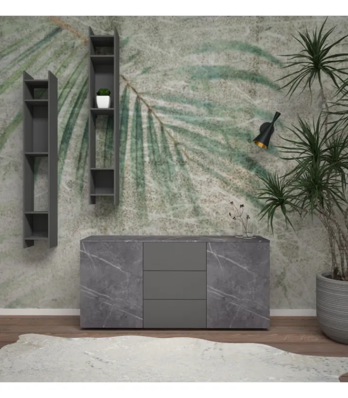 Fashion SANTA LUCIA Composizione Madia effetto Marmo 3, con librerie |