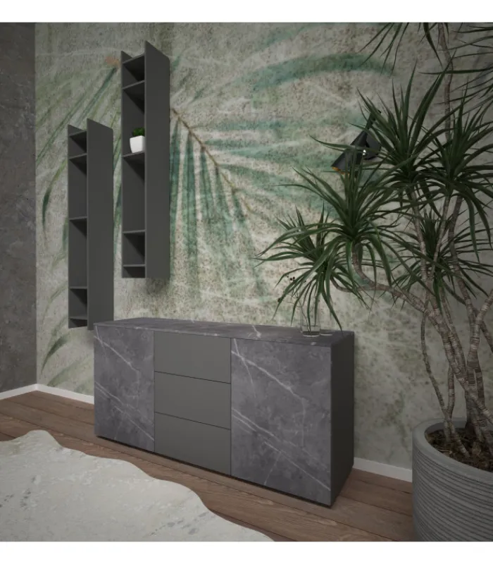 Fashion SANTA LUCIA Composizione Madia effetto Marmo 3, con librerie |